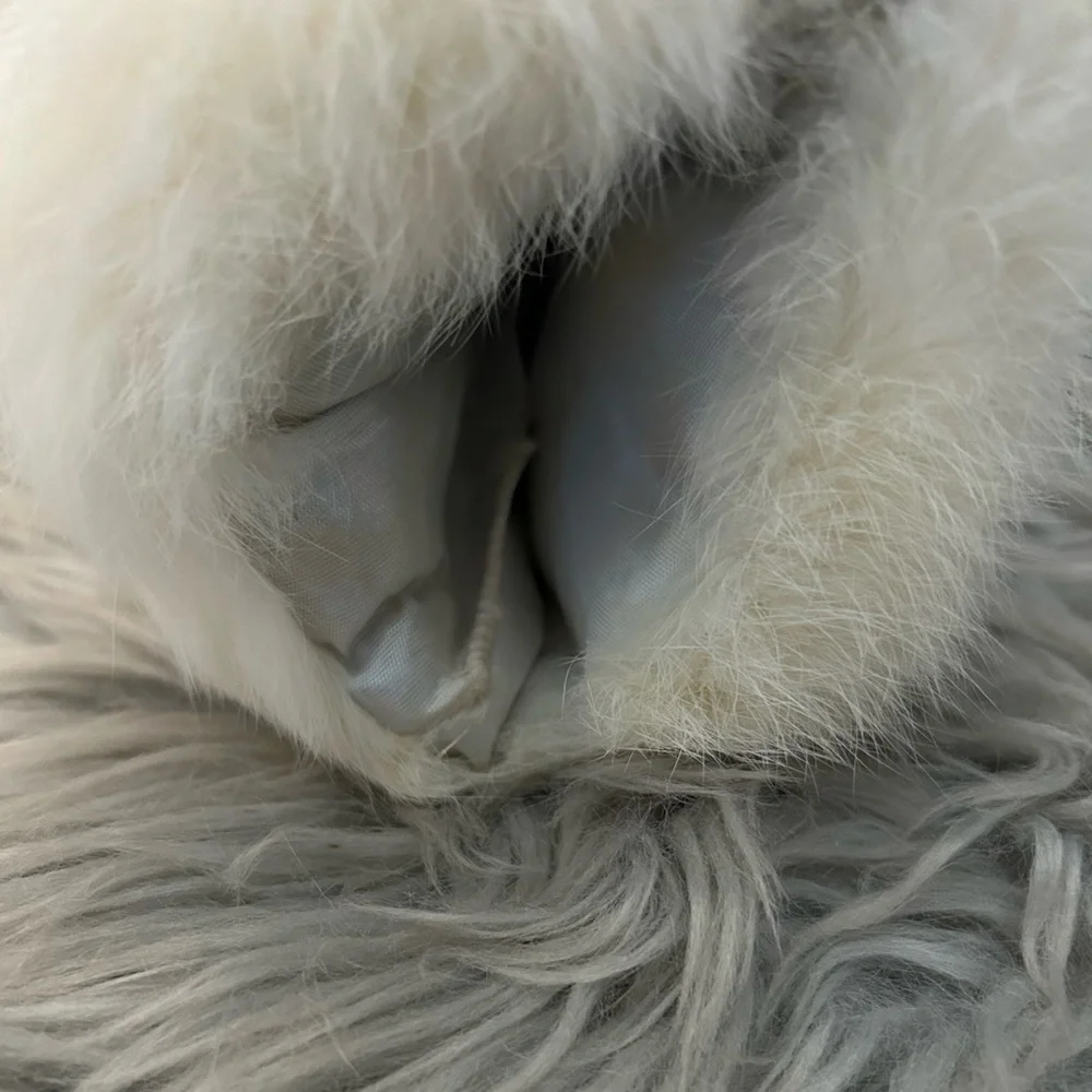 Girls Elegant Vintage White Rabbit Fur Hand muff, Satin lining, 8 inches Long
